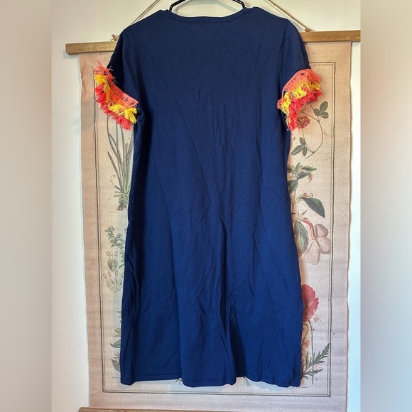 NWT Sail to Sable Textured Fringe Short Sleeve A Line Knee Length Dress Navy M - Picture 5 of 12